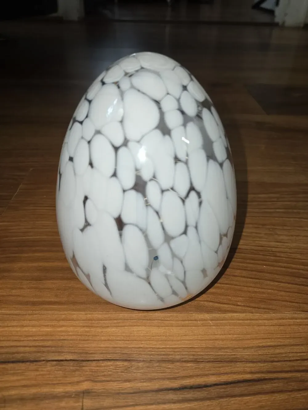 Glass Decorative Egg With Light Inside Confetti White